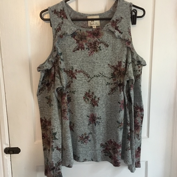 Pen & paper gray floral cold shoulder long sleeve - Picture 1 of 5